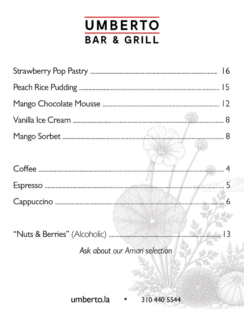 Desserts and After Dinner Menu