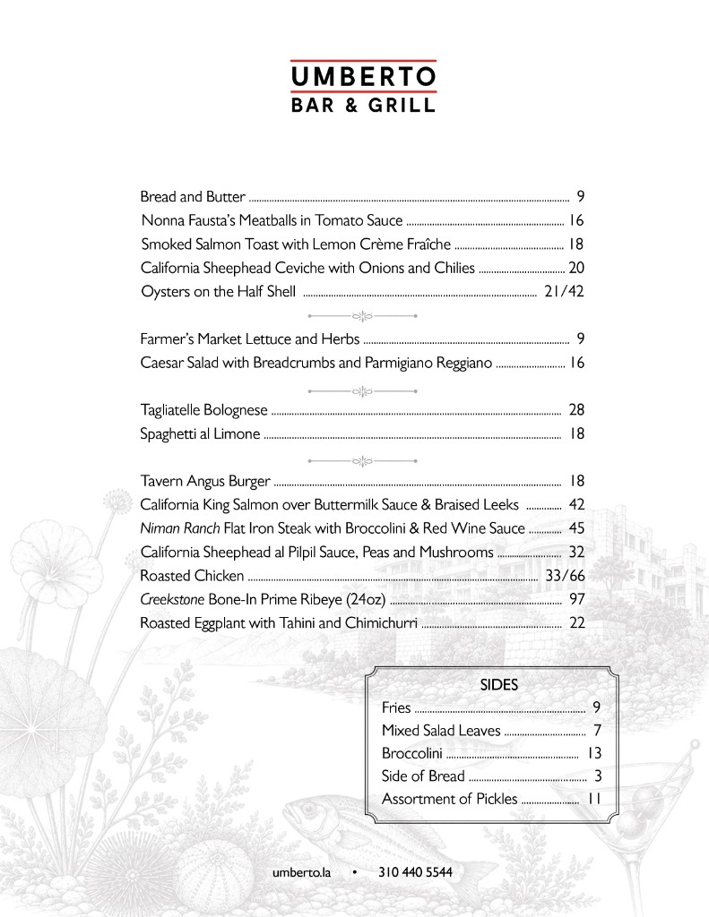 Umberto Bar and Grill food menu