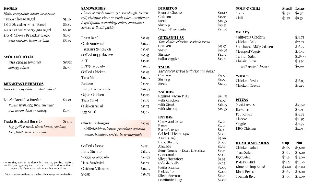 The Shack in the Back Café Menu - Back